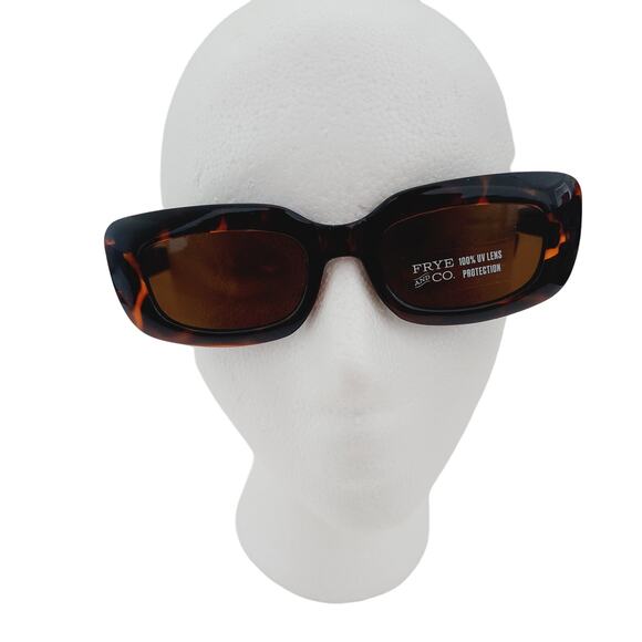 Frye Brown Tortoise Shell Print Brown Retro Rounded Rectangle Sunglasses 100% UV - Picture 1 of 7